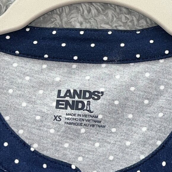 Lands’ End Navy Blue White Polka Dot Pintuck Blouse Classic Casual Preppy XS NWT - Picture 2 of 8